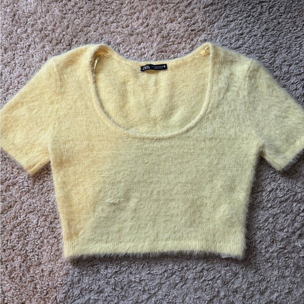 Zara Yellow Fitted Crop Top